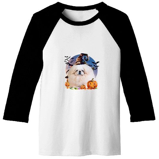 Dog Halloween Pekingese Jack O Lantern Pumpkin Moon 55 Baseball Tees