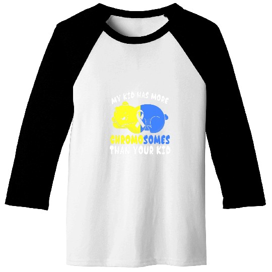 Blue Yellow Ribbon Animal Cute Bear Down Syndromes Awareness Baseball Tees