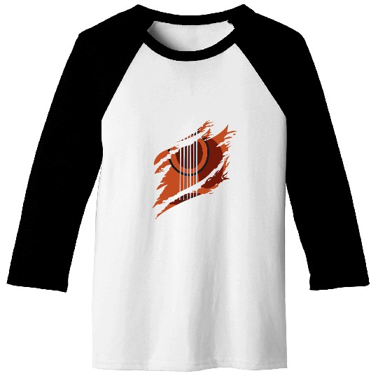 Artistic Acoustic Guitar Ripped Illustration Image Baseball Tees