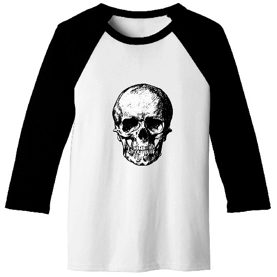 Aggressive Bold Tattoo Style Human Skull Illustration Metal Baseball Tees