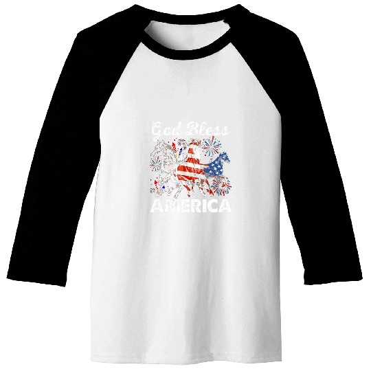 Christian Independence Day God Bless America Patriotic Horse Lover Christ Baseball Tees