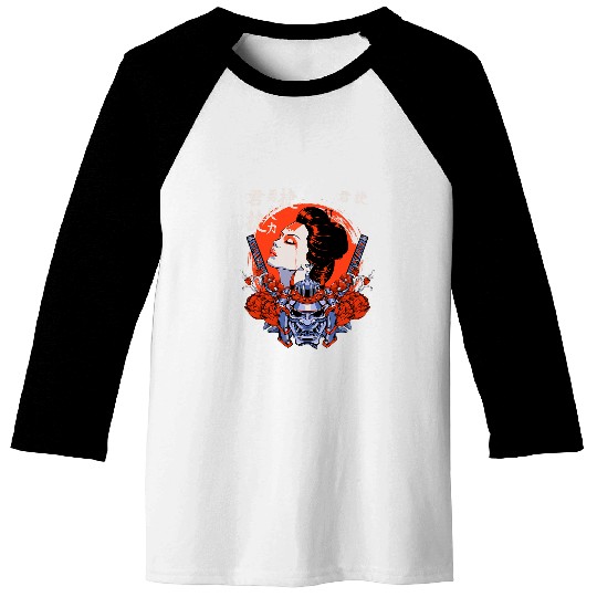 Aesthetic Kawaii Geisha with fearless Oni Samurai Warrior Baseball Tees