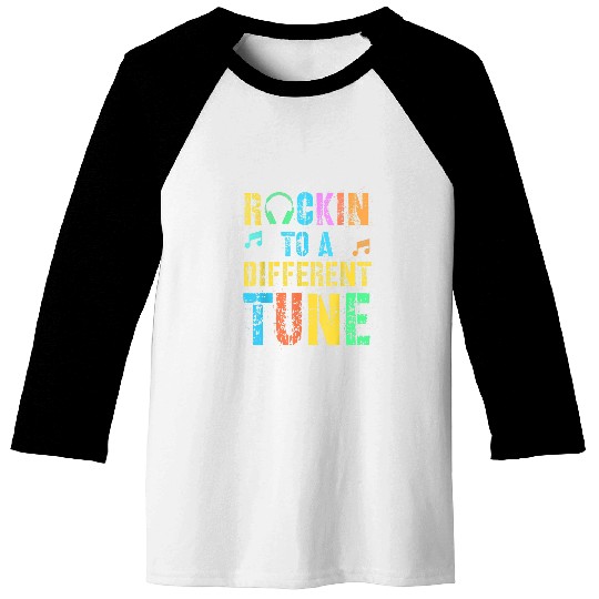 Autism Awareness ROCKIN TO DIFFERENT TUNE Mom Dad Teacher Baseball Tees