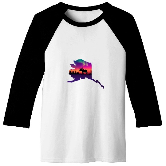 Alaska Moose Aurora Borealis Alaska State Landscape Baseball Tees