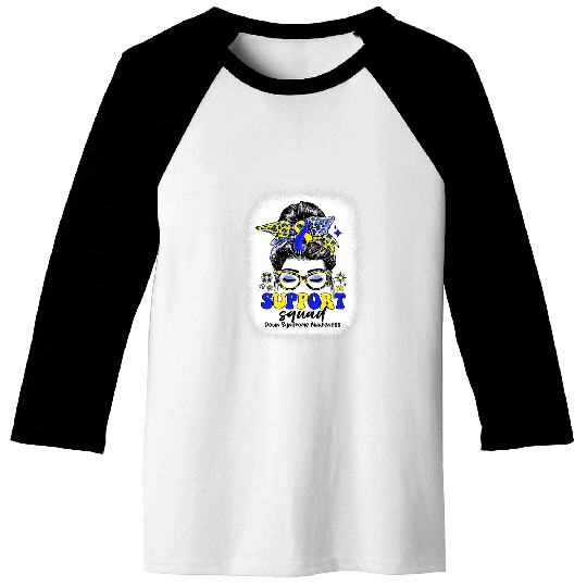 Groovy Support Squad Messy Bun Down Syndromes Awareness Gifts Baseball Tees