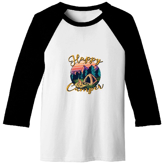 Happy Camper Camping Fires Landscape Vintage Baseball Tees
