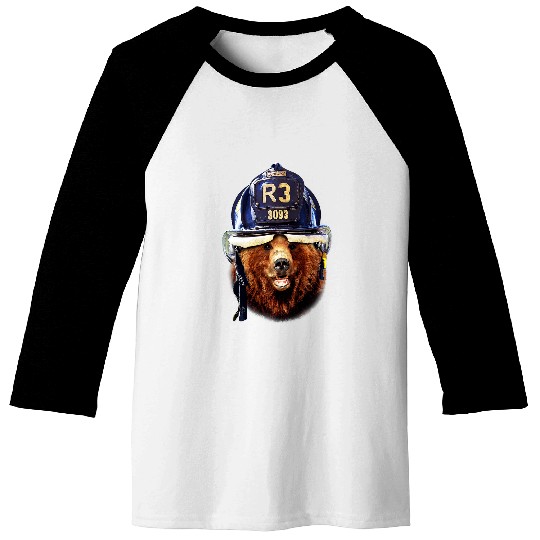 Fireman Firefighter Grizzly Bear in Firefighter Helmet Firemen Baseball Tees