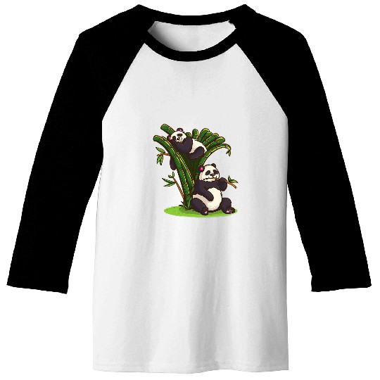 Furry black and white panda with bamboo in fur artwork Baseball Tees