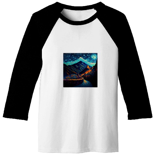 Surrealism Starry Night Great Wall of China Baseball Tees