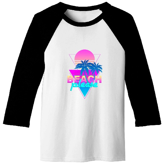 Beach Please Vaporwave Retro Palm Tree Sunset Synthwave Baseball Tees