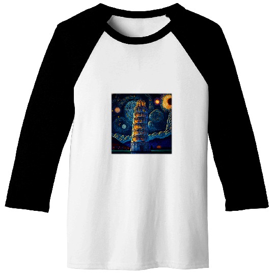 Surrealism Starry Night Tower of Pisa 69 Baseball Tees