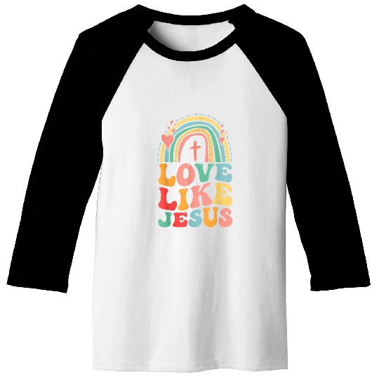 Christian Retro Religious God Christian Rainbow Love Like Jesus Christ Baseball Tees