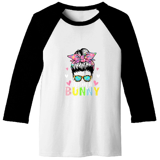 Funny Mama Bunny Plaid Leopard Messy Bun Happy Easter Day Baseball Tees