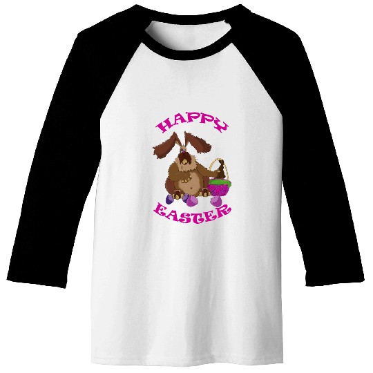 Funny Easter Bunny in the Basket Eating Chocolate Rabbit Baseball Tees