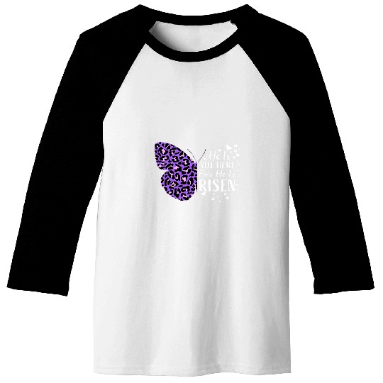 Butterfly He Is Risen Easter Purple Cheetah Print Christian Baseball Tees