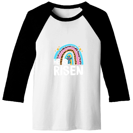 Christian He Is Risen Jesus Happy Easter Rainbow Women Christ Baseball Tees