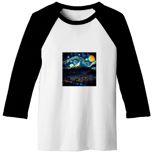 Surrealism Starry Night Mount Fuji 1 Baseball Tees