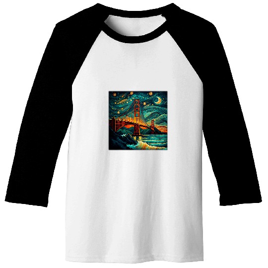 Surrealism Starry Night Golden Gate Bridge Baseball Tees
