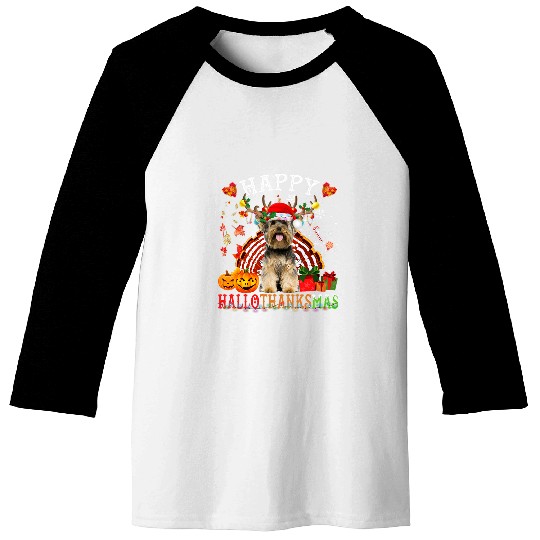 Halloween Thanksgiving Christmas Yorkie HalloThanksMas Baseball Tees