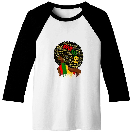 Black History Month Blacknificent Words Art Afro Black Queen Baseball Tees