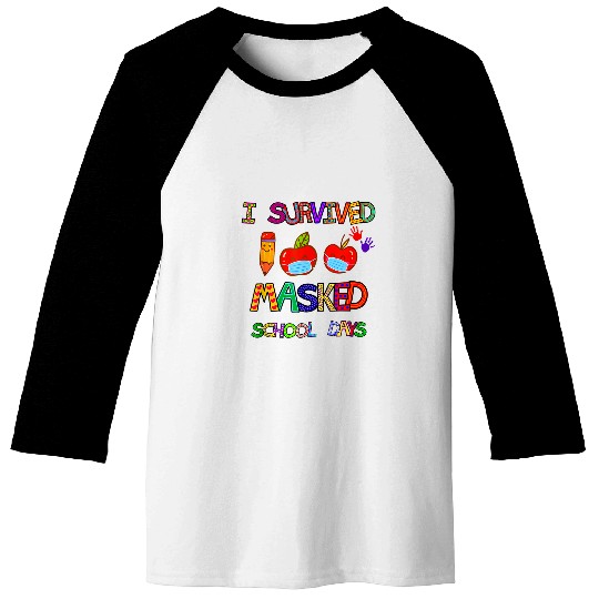 I Survived 100 Masked School Days Student Teacher Gift 7 Baseball Tees
