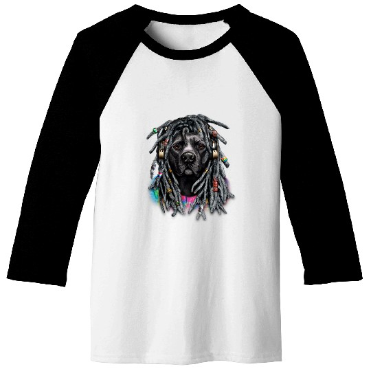 Black Pit Bull Dog Dreadlocks Hippie Reggae Dreads Baseball Tees