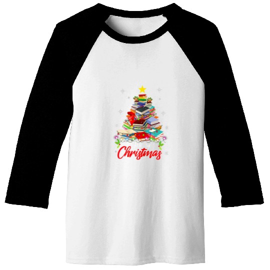 Reading Book Merry Christmas Tree Love Reading Books Librarian Nerd 3 Reader Baseball Tees