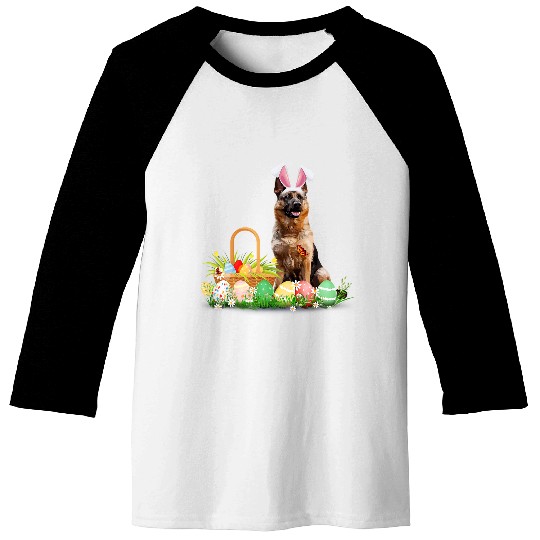 Cute GSD Easter Day Bunny Eggs Easter Costume German Shepherd Dog Dog Baseball Tees