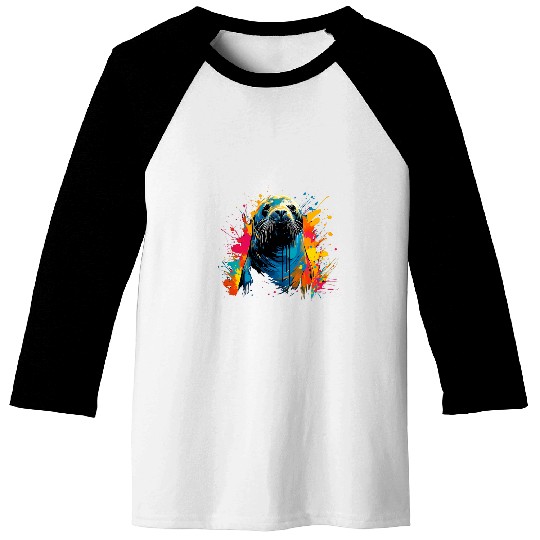 Artistic Colorful Pop Art painted Seal Baseball Tees