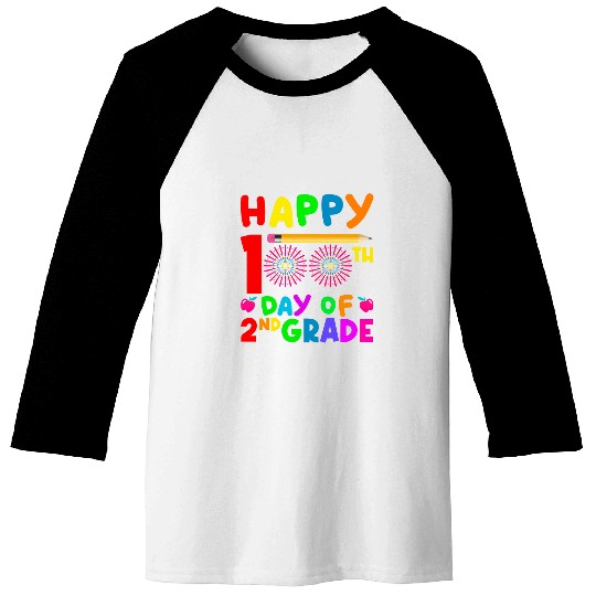 Happy 100th day Of School Second 2nd grade Teacher Student Baseball Tees