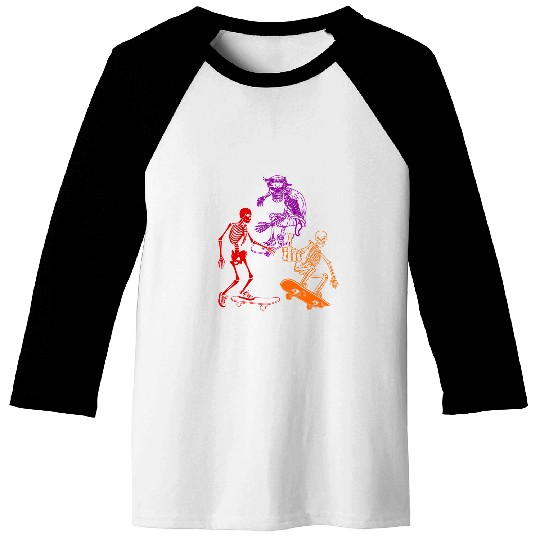 Skeletons Skulls Three Skeletons Skateboarding Halloween Skateboard Lover Skull Baseball Tees