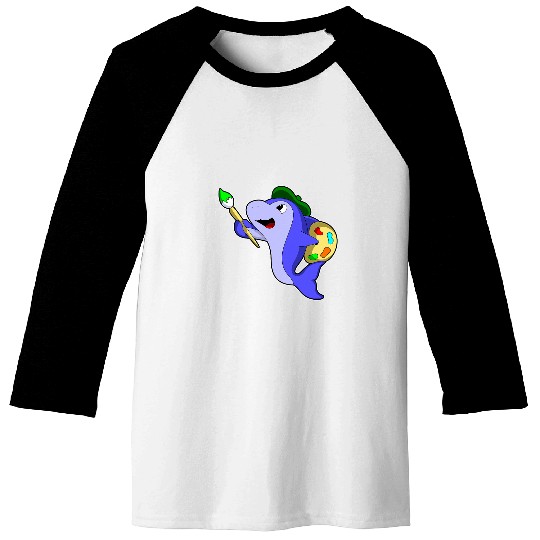 Dolphin Painter Paint brush Baseball Tees