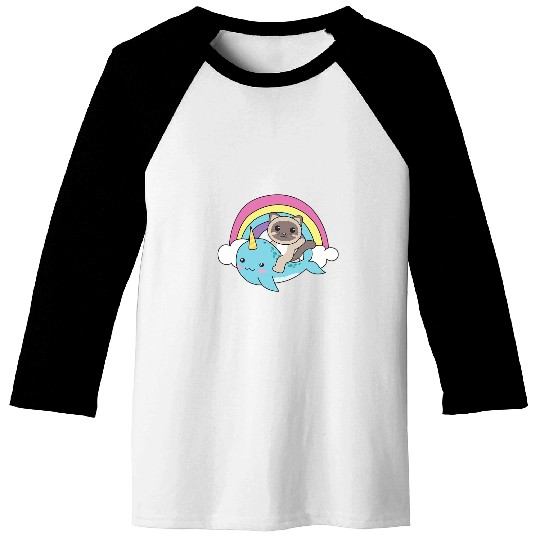 Narwhal Cute Siamese Cat Ocean Unicorns Kawaii Narwhals Baseball Tees