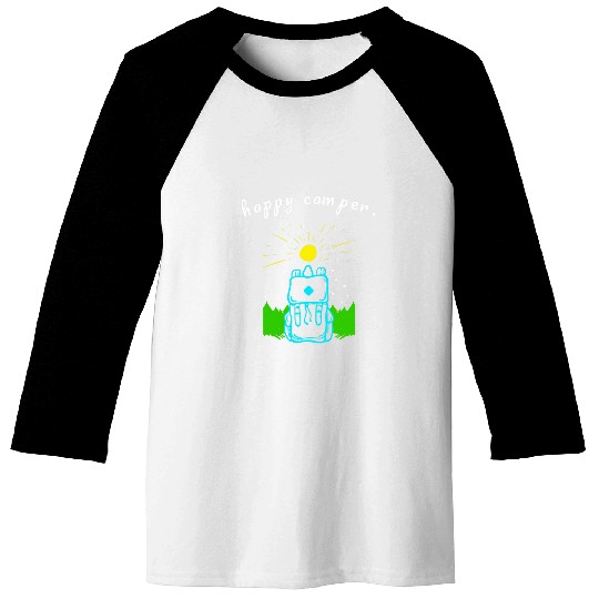 Happy Camper Quote Hiking Wanderlust Mountain Camping Baseball Tees