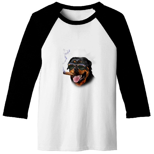Dog Rottweiler Wearing Aviator Sunglass with Cigar Baseball Tees