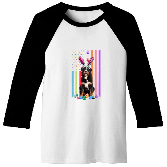 Easter Day American Eggs Flag Bernese Mountain Dog Funny Baseball Tees