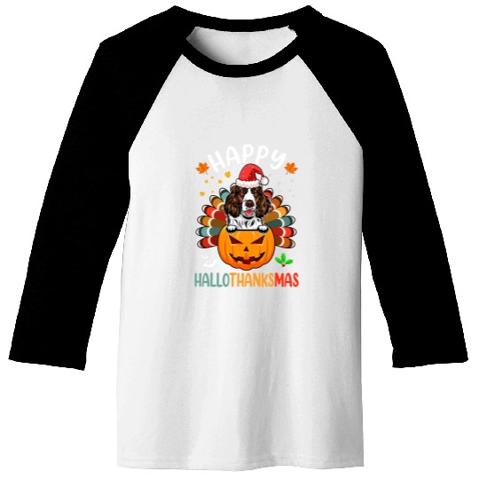 Happy Hallothanksmas English Springer Spaniel Pumpkin Turkey Baseball Tees