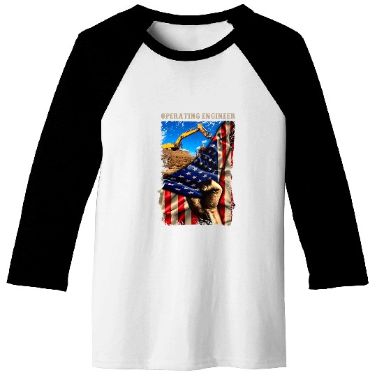 Proud Operating Engineer American Flag Love Job Baseball Tees
