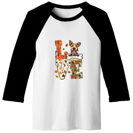 Love Welsh Terrier Fall Leaves Autumn Thanksgiving Baseball Tees