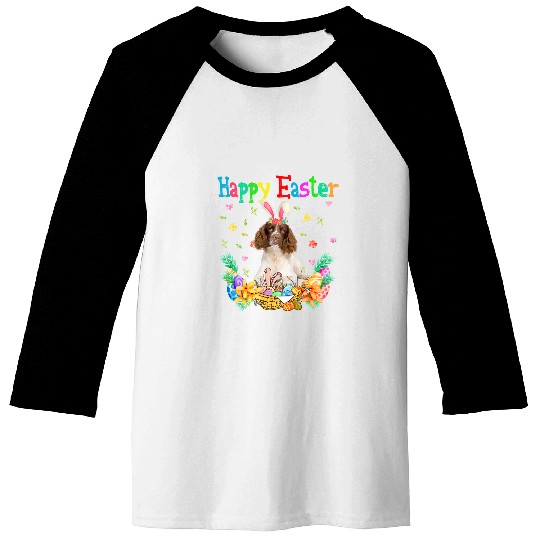 Happy Easter English Springer Spaniel Bunny Hunting Eggs Baseball Tees