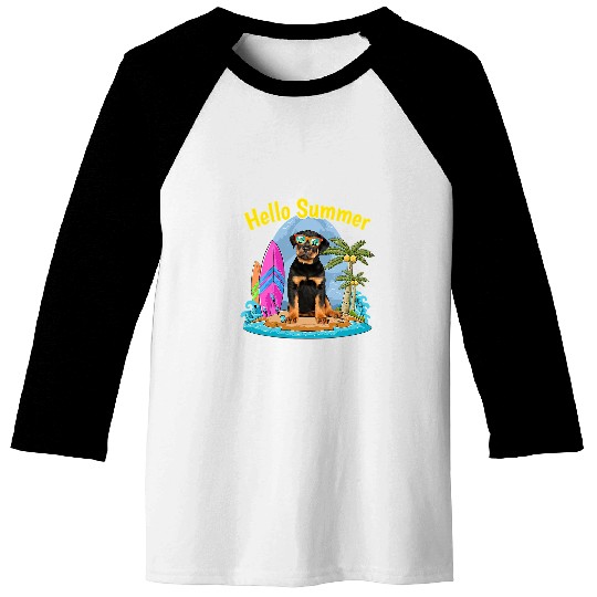 Dog Rottweiler Hello Summer Dog Lover Vacation Baseball Tees