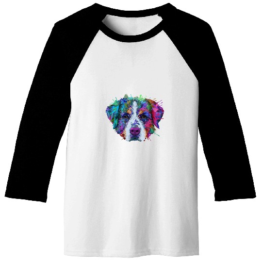 Cute Bernese Mountain Dog Face Colorful Pop Art Style Retro Baseball Tees