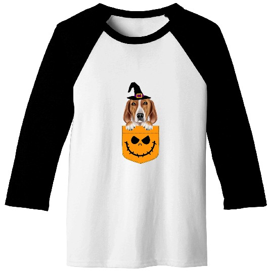 Halloween Pocket English Foxhound Scary Jack O Lantern Baseball Tees