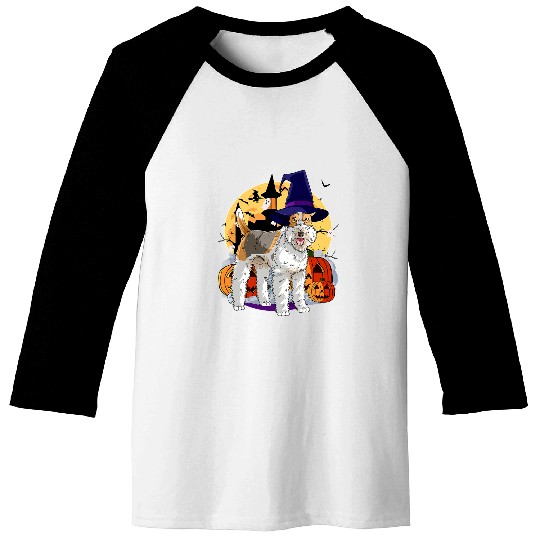 Wire Fox Terrier Cute Dog Halloween Witch Pumpkin Baseball Tees
