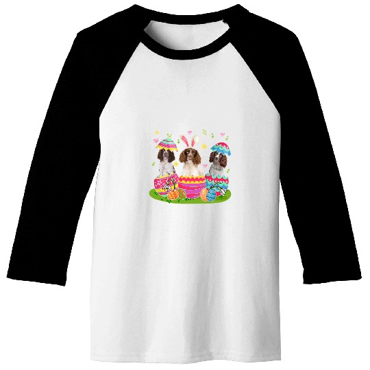 Three Bunny English Springer Spaniel Inside Easter Egg Happy Baseball Tees