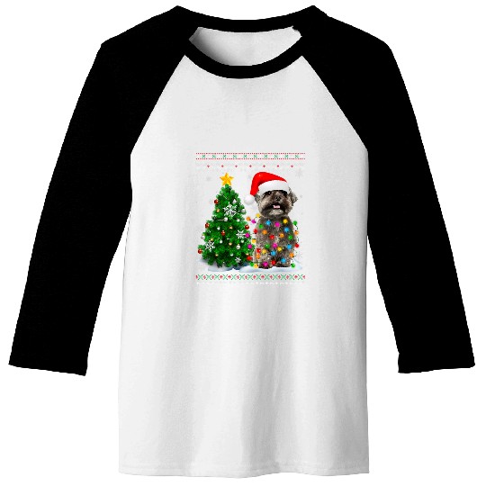 Ugly Shih Tzu Dog Santa Hat Christmas Tree Light Baseball Tees