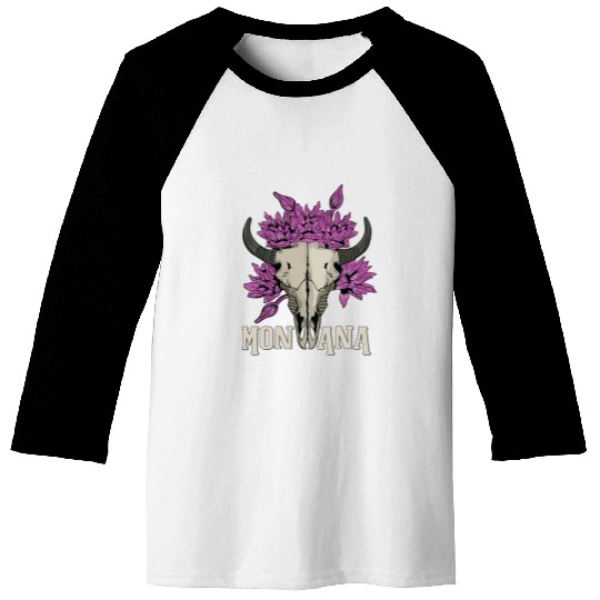 Skeletons Skulls Buffalo Skull Bitterroot Flower Montana Awesome Skull Baseball Tees