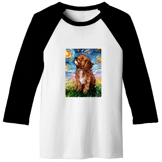 Cavapoo Starry Night Impressionist Dog Art Baseball Tees