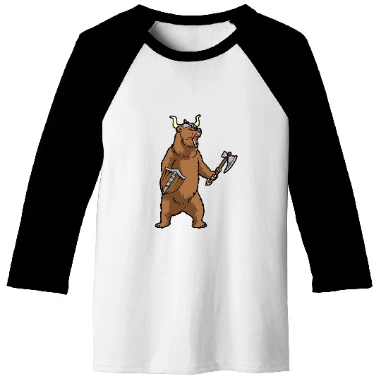 Funny Bear Warrior Viking Bear Valhalla Nordic Bear Fighter Cute Bears Baseball Tees