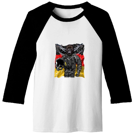 Gorilla Fighter Jet Pilot with Flag of Germany Baseball Tees